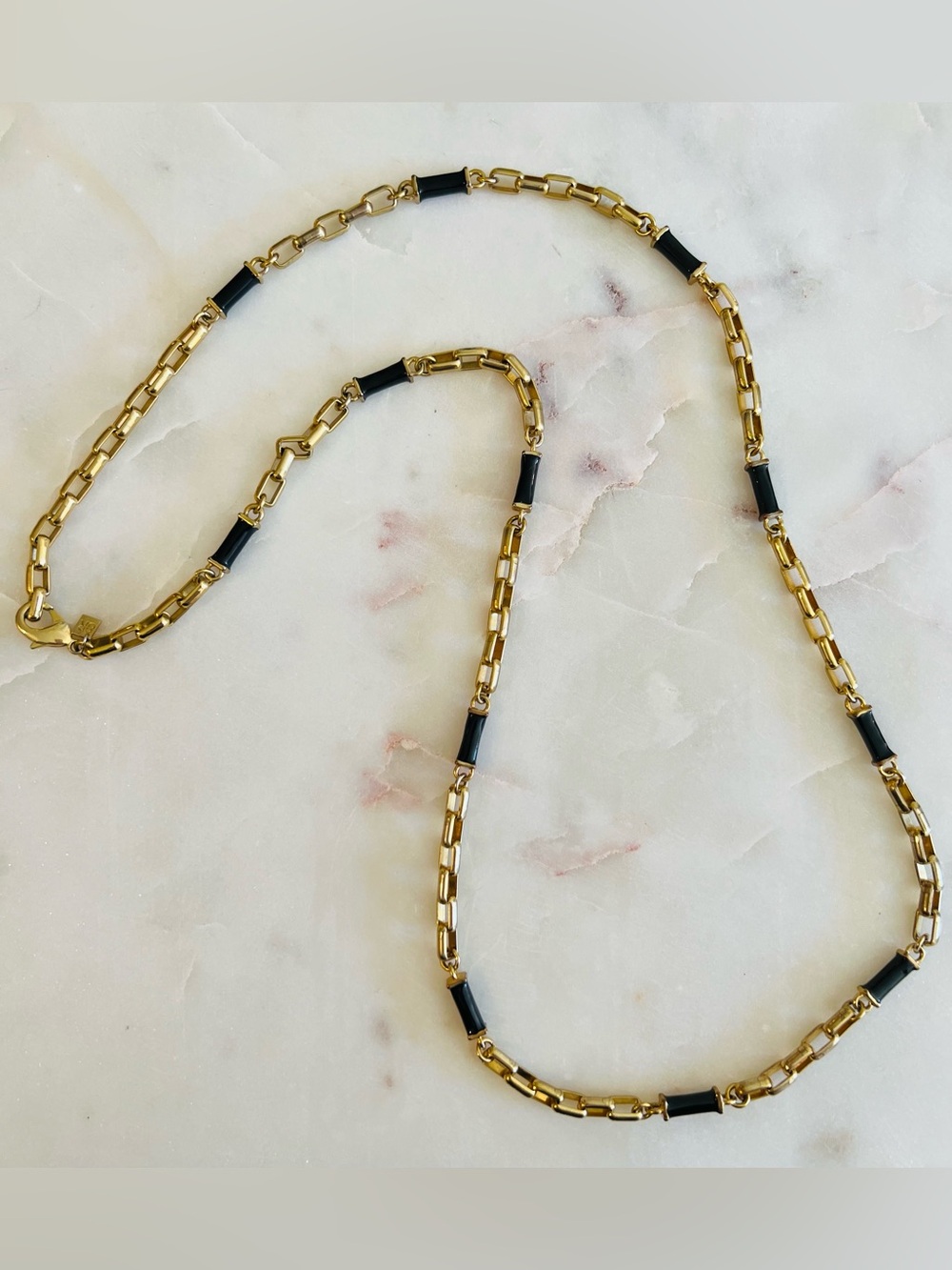 Banana Republic Vintage Gold and Black Enamel Link Necklace